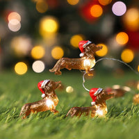 HKM-940819 Decorative Resin Sausage Dog String Lights for Festive Displays, Includes Battery Pack and Remote Control