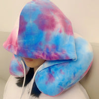 HKM-940819 Hooded U-Shape Nap Pillow with Headband Cap - Modern Tie-Dyed Design