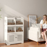 HKM-9409085 Spacious Multi-Level Hamster Cage with Storage Cabinet, Clear Panels, Cream White Finish