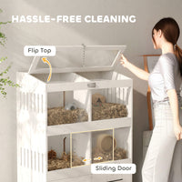 HKM-9409085 Spacious Multi-Level Hamster Cage with Storage Cabinet, Clear Panels, Cream White Finish