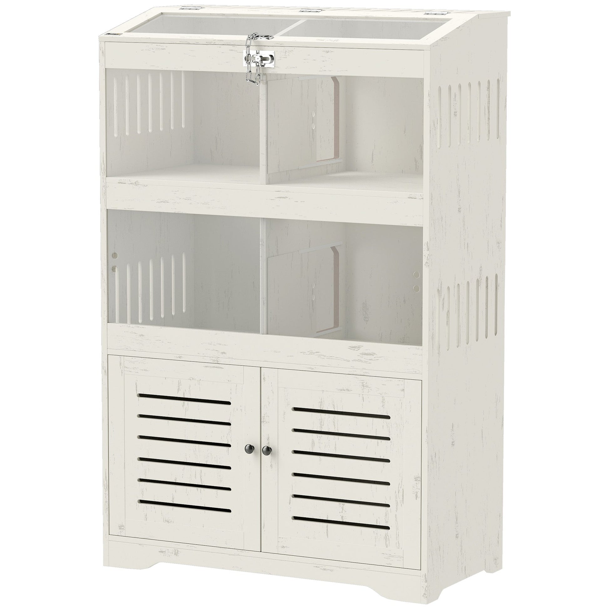 HKM-9409085 Spacious Multi-Level Hamster Cage with Storage Cabinet, Clear Panels, Cream White Finish