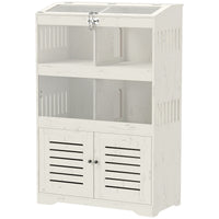 HKM-9409085 Spacious Multi-Level Hamster Cage with Storage Cabinet, Clear Panels, Cream White Finish