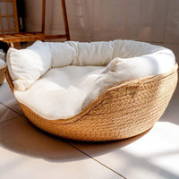 HKM-9409469 Rattan Cat Bed with Removable Pads - Stylish Hanging Basket for Cats of All Sizes