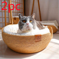 HKM-9409469 Rattan Cat Bed with Removable Pads - Stylish Hanging Basket for Cats of All Sizes
