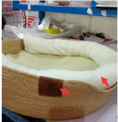 HKM-9409469 Rattan Cat Bed with Removable Pads - Stylish Hanging Basket for Cats of All Sizes