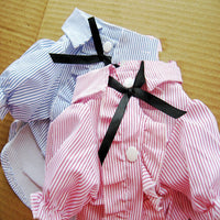HKM-9409597 Stylish Bubble Sleeve Bow Tie Pet Shirt for Dogs in Red and Blue Stripes