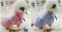 HKM-9409597 Stylish Bubble Sleeve Bow Tie Pet Shirt for Dogs in Red and Blue Stripes