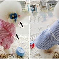 HKM-9409597 Stylish Bubble Sleeve Bow Tie Pet Shirt for Dogs in Red and Blue Stripes
