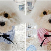 HKM-9409597 Stylish Bubble Sleeve Bow Tie Pet Shirt for Dogs in Red and Blue Stripes