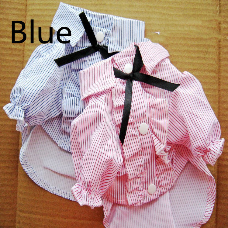 HKM-9409597 Stylish Bubble Sleeve Bow Tie Pet Shirt for Dogs in Red and Blue Stripes