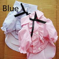 HKM-9409597 Stylish Bubble Sleeve Bow Tie Pet Shirt for Dogs in Red and Blue Stripes