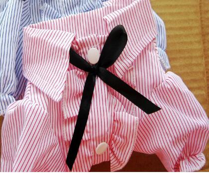 HKM-9409597 Stylish Bubble Sleeve Bow Tie Pet Shirt for Dogs in Red and Blue Stripes