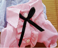 HKM-9409597 Stylish Bubble Sleeve Bow Tie Pet Shirt for Dogs in Red and Blue Stripes