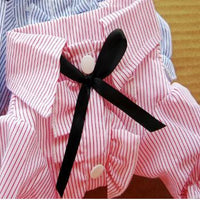 HKM-9409597 Stylish Bubble Sleeve Bow Tie Pet Shirt for Dogs in Red and Blue Stripes