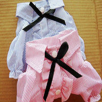 HKM-9409597 Stylish Bubble Sleeve Bow Tie Pet Shirt for Dogs in Red and Blue Stripes