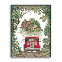 HKM-941011 Forest Path Car Cross Stitch Kit - Eco Cotton, 14ct (30x38cm) & 11ct (39x48cm) Options Available