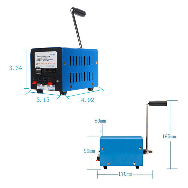 HKM-941075 Hand Crank Generator with USB Charging - 20W Power, Metal Design, Compact & Portable
