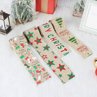 HKM-941459 Linen Christmas Ribbon with Wire Edge - Letter, Small Tree, Socks & Five-Star Styles, 200x6cm