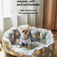 HKM-9415229 Warm Removable and Washable Dog Sofa in Gray Floral, Yellow Forest, and Cream Plaid Options