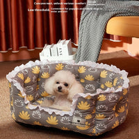 HKM-9415229 Warm Removable and Washable Dog Sofa in Gray Floral, Yellow Forest, and Cream Plaid Options