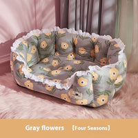 HKM-9415229 Warm Removable and Washable Dog Sofa in Gray Floral, Yellow Forest, and Cream Plaid Options