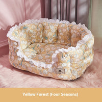 HKM-9415229 Warm Removable and Washable Dog Sofa in Gray Floral, Yellow Forest, and Cream Plaid Options