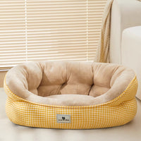 HKM-9415229 Warm Removable and Washable Dog Sofa in Gray Floral, Yellow Forest, and Cream Plaid Options