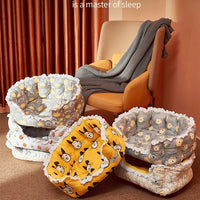 HKM-9415229 Warm Removable and Washable Dog Sofa in Gray Floral, Yellow Forest, and Cream Plaid Options