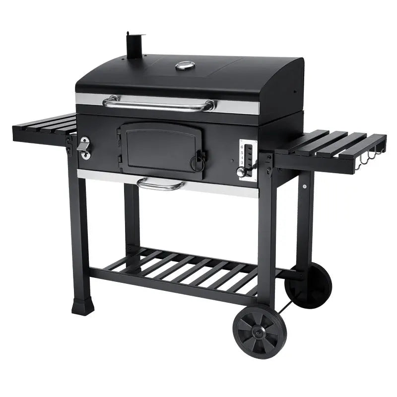 HKM-941523 Heavy-Duty Outdoor Charcoal Grill Smoker with Side Shelf and Adjustable Height