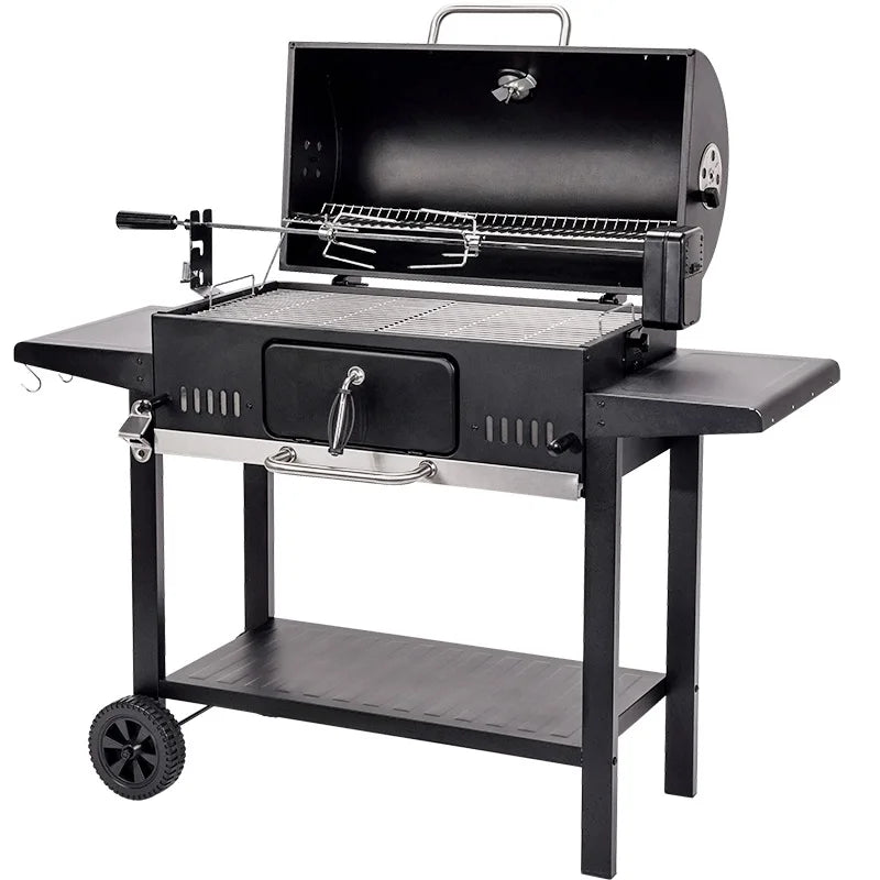 HKM-941523 Heavy-Duty Outdoor Charcoal Grill Smoker with Side Shelf and Adjustable Height