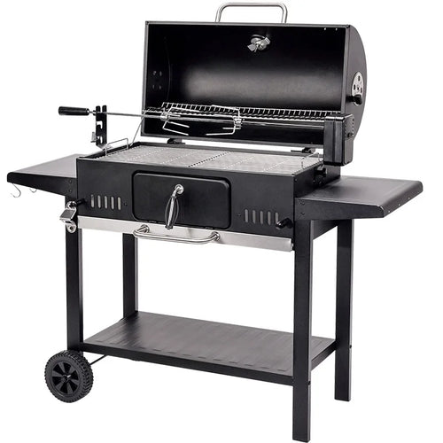 HKM-941523 Heavy-Duty Outdoor Charcoal Grill Smoker with Side Shelf and Adjustable Height
