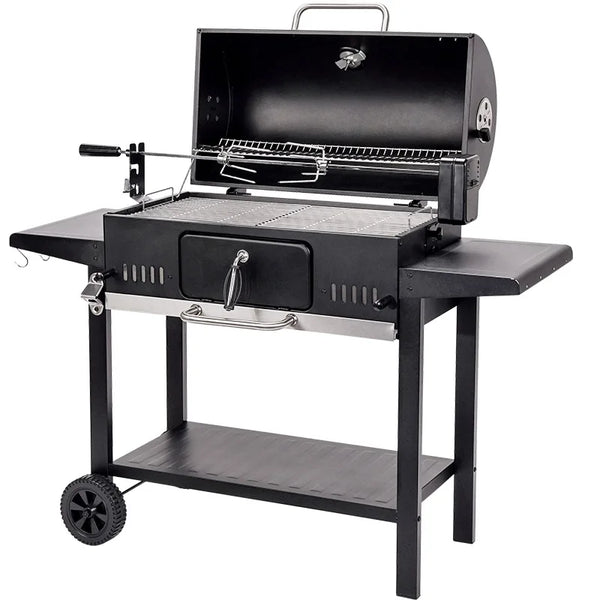 HKM-941523 Heavy-Duty Outdoor Charcoal Grill Smoker with Side Shelf and Adjustable Height