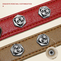 HKM-9417021 Elegant Leather Dog Collar with Custom Rose Nail Design for Small and Medium Breeds