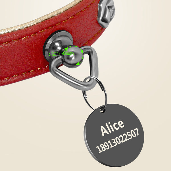 HKM-9417021 Elegant Leather Dog Collar with Custom Rose Nail Design for Small and Medium Breeds