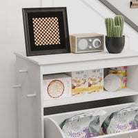 HKM-9417149 Pet Feeder Station with Storage Cabinet and Removable Bowls in White and Brown