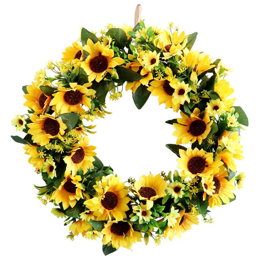 HKM-941843 Sunflower Wreath Decorative Garland for Front Door and Home Décor - Handmade Yellow Floral Design, 45cm