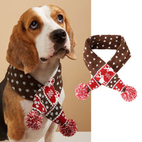 HKM-9418557 Cozy Red and Gray Christmas Pet Scarf with Stripes and Snowflake Fur Ball