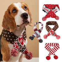 HKM-9418557 Cozy Red and Gray Christmas Pet Scarf with Stripes and Snowflake Fur Ball