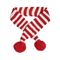 HKM-9418557 Cozy Red and Gray Christmas Pet Scarf with Stripes and Snowflake Fur Ball