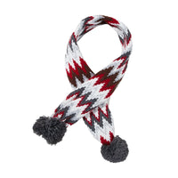 HKM-9418557 Cozy Red and Gray Christmas Pet Scarf with Stripes and Snowflake Fur Ball