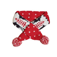 HKM-9418557 Cozy Red and Gray Christmas Pet Scarf with Stripes and Snowflake Fur Ball