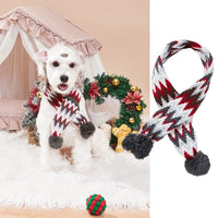 HKM-9418557 Cozy Red and Gray Christmas Pet Scarf with Stripes and Snowflake Fur Ball