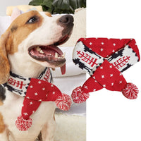 HKM-9418557 Cozy Red and Gray Christmas Pet Scarf with Stripes and Snowflake Fur Ball