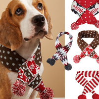 HKM-9418557 Cozy Red and Gray Christmas Pet Scarf with Stripes and Snowflake Fur Ball