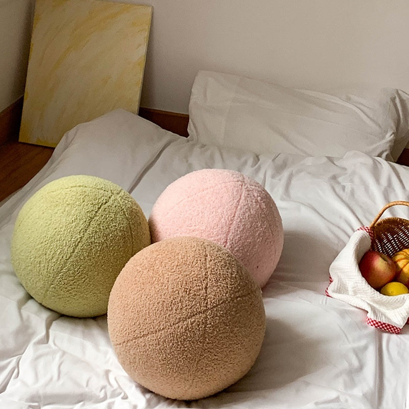 HKM-941971 Round Spherical Decorative Cushion Pillow – Modern Solid Color in White, Sea Blue, Matcha, Camel, Lotus Root