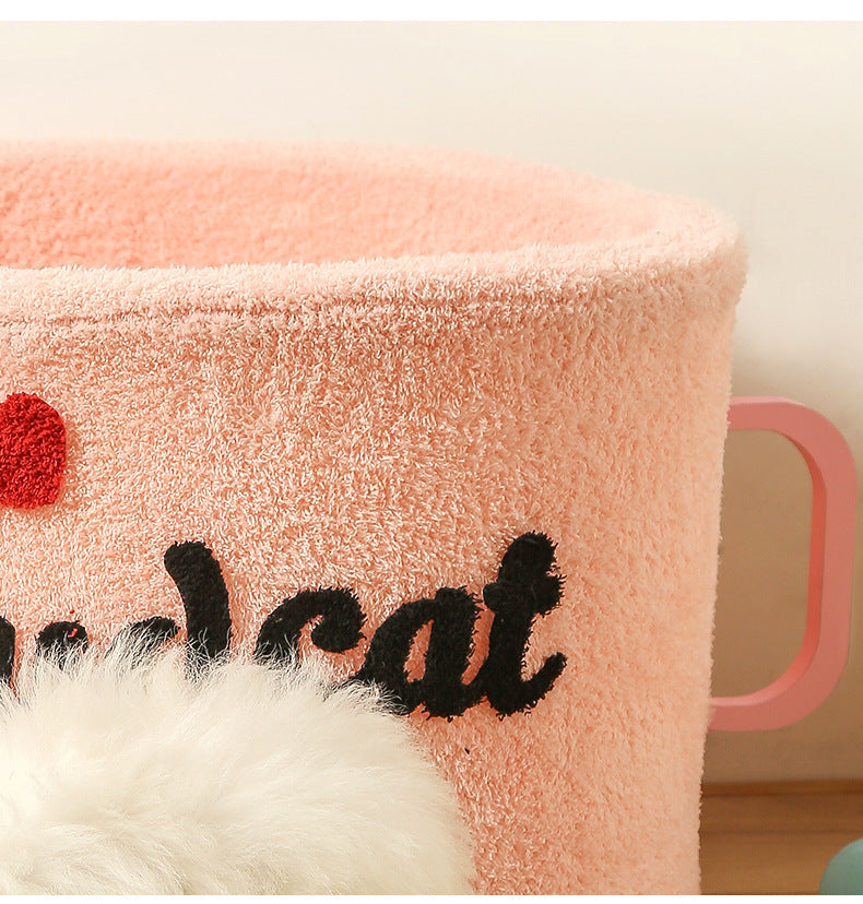 HKM-9420989 Cozy Plush Pet Kennel Teacup Bed - Removable & Washable, All Seasons, Pink, Khaki, Light Blue - Sizes S & M