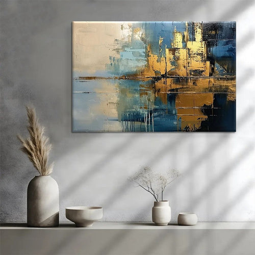 HKM-942099 Abstract Modern Oil Painting for Living Room - Handmade Canvas Artwork with Rough Texture - Vertical Mural for Home Decor