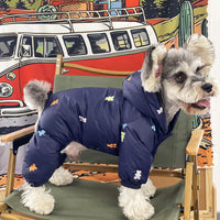 HKM-9421501 Thickened Warm Hooded Jacket for Dogs - Casual Four Feet Design in Beige and Navy Blue