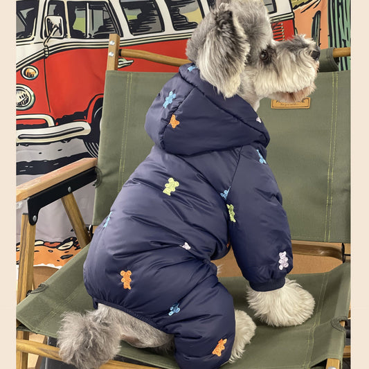 HKM-9421501 Thickened Warm Hooded Jacket for Dogs - Casual Four Feet Design in Beige and Navy Blue
