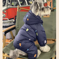 HKM-9421501 Thickened Warm Hooded Jacket for Dogs - Casual Four Feet Design in Beige and Navy Blue